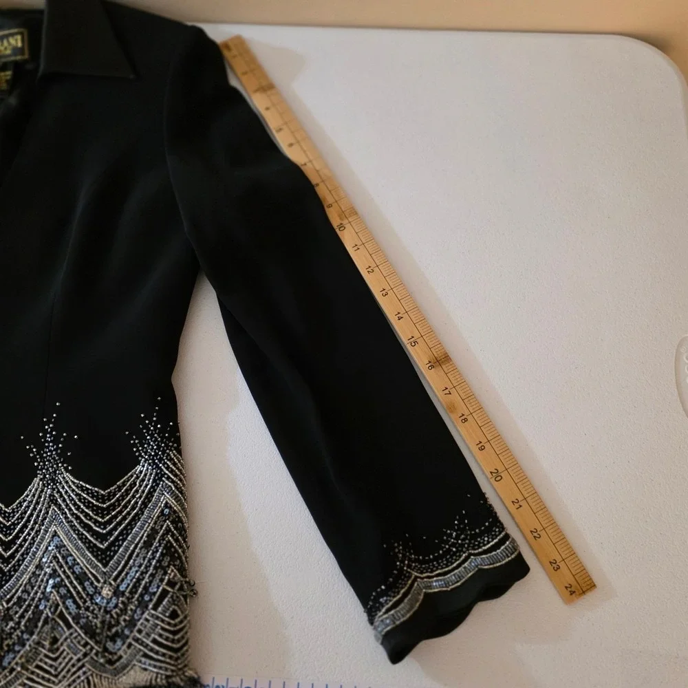Vintage Terani Couture Beaded Fringe Blazer Women 8 Black Art Deco Sequin Formal